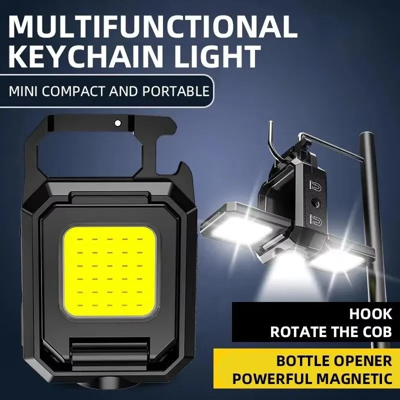 XPE Pocket Work Light 1000LM COB LED Mini Keychain Light USB Rechargeable Flashlight IPX4 Waterproof for Outdoor Camping Hiking