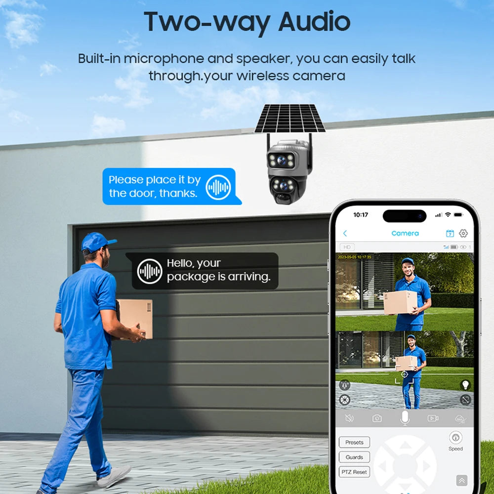 V380 Dual Lens 4G Camera Solar PIR Human Detection Night Vision Waterproof Security Video IP Camara 8MP 4K Battery CCTV Monitor - Shoppiline