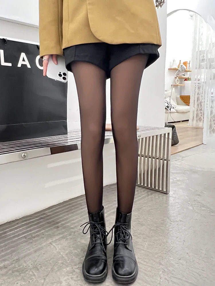 Collants Thermiques Femme Doublés Polaire Collants Hiver Chauds Sexys Collants Opaques Translucides Amincissants Épais Collants Élastiques en Velours Fins