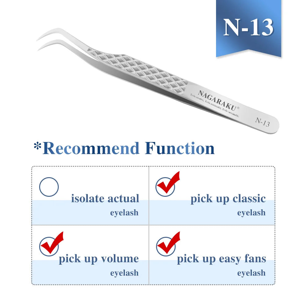 NAGARAKU Stainless Steel Straight Curved Nail Volume Eyelash Accurate Tweezers Nippers Pointed Clip Set Makeup Tools