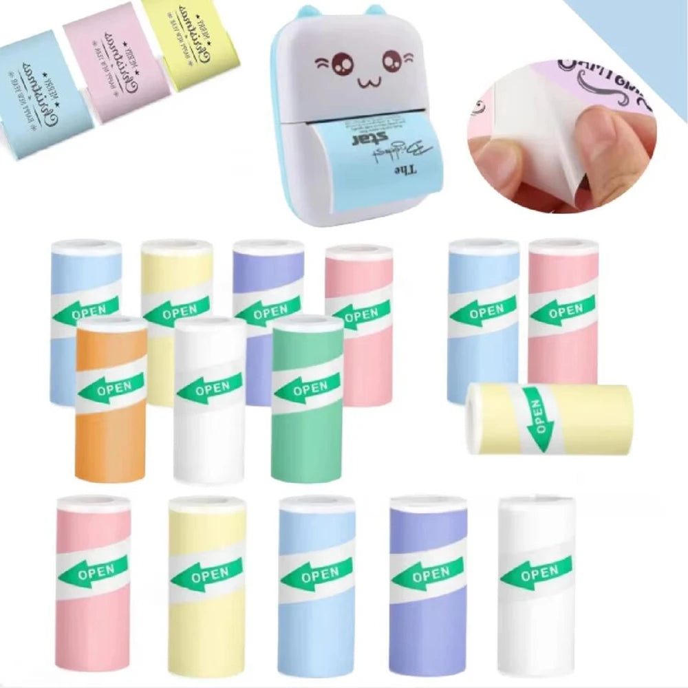 57*25MM Mini Printer Thermal Paper HD Self-adhesive Roll Paper Label Sticker Photo Inkless Printing Portable Printer Color Paper