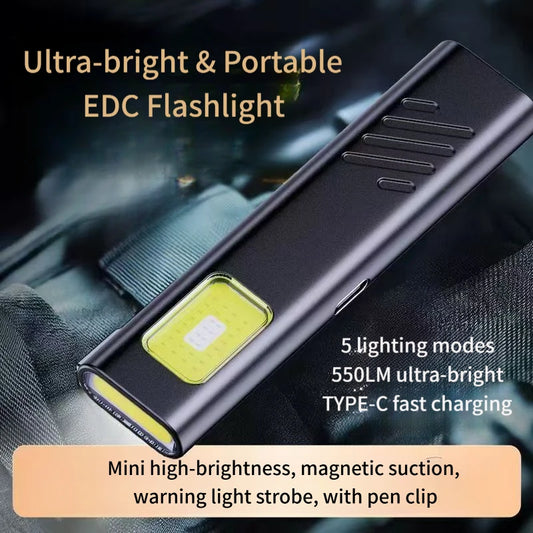 2026 NEW  LED Keychain Flashlight USB-C Rechargeable 600Lm Portable Mini Torch Light Pocket Lantern Flood Work Light With Magnet
