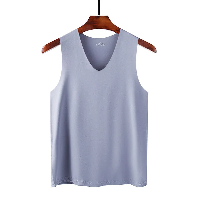 Gilet d'été en soie glacée non marquant pour hommes, débardeur moulant de sport et de fitness, sans manches, respirant, vêtement d'intérieur