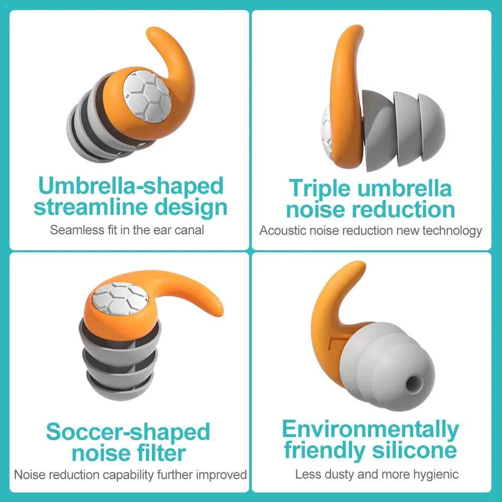 Silicone Noise Cancelling Earplugs Noise Filter Sleep Swimming Waterproof Three Layer Mute Earplugs