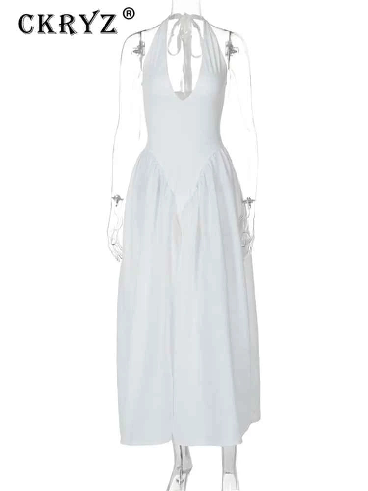 Ladies Summer Evening Party New Fashion Dress Women Sleeveless Backless V-Neck Sexy Birthday  Long Dresses 2025 Woman Streetwear