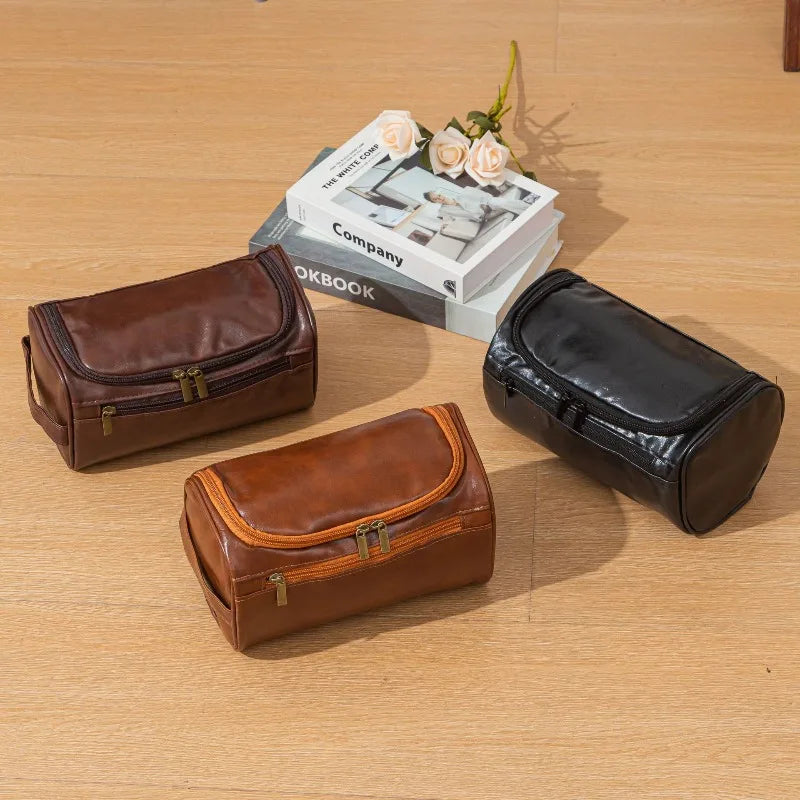 Leather Toiletry Bag for Men Women Dopp Kit Mens Hanging Toiletry Bag Travel Toiletry Bag for Traveling Large Cosmetic Bag for T