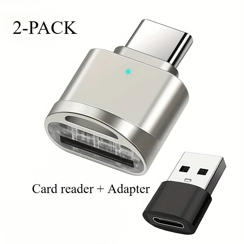 2-Pack USB C TF Card Readers and USB C to USB A Adapter, Type C TF Memory Card Reader USB OTG Card Readers for iphone16 15 Galax