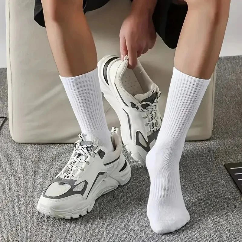 5/10Pairs Neutral Round Neck Socks Spring Summer Sweat Absorbing Breathable Comfortable All-Season Sports Men's High Classic