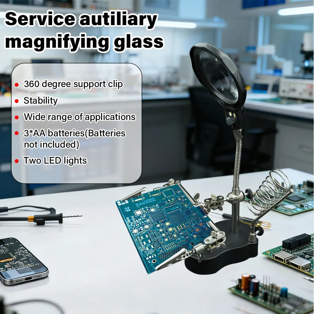 Soldering Iron Station Stand With Welding Magnifying Glass Clip Clamp Third Hand Helping Desktop Magnifier Soldering Repair Tool - Shoppiline