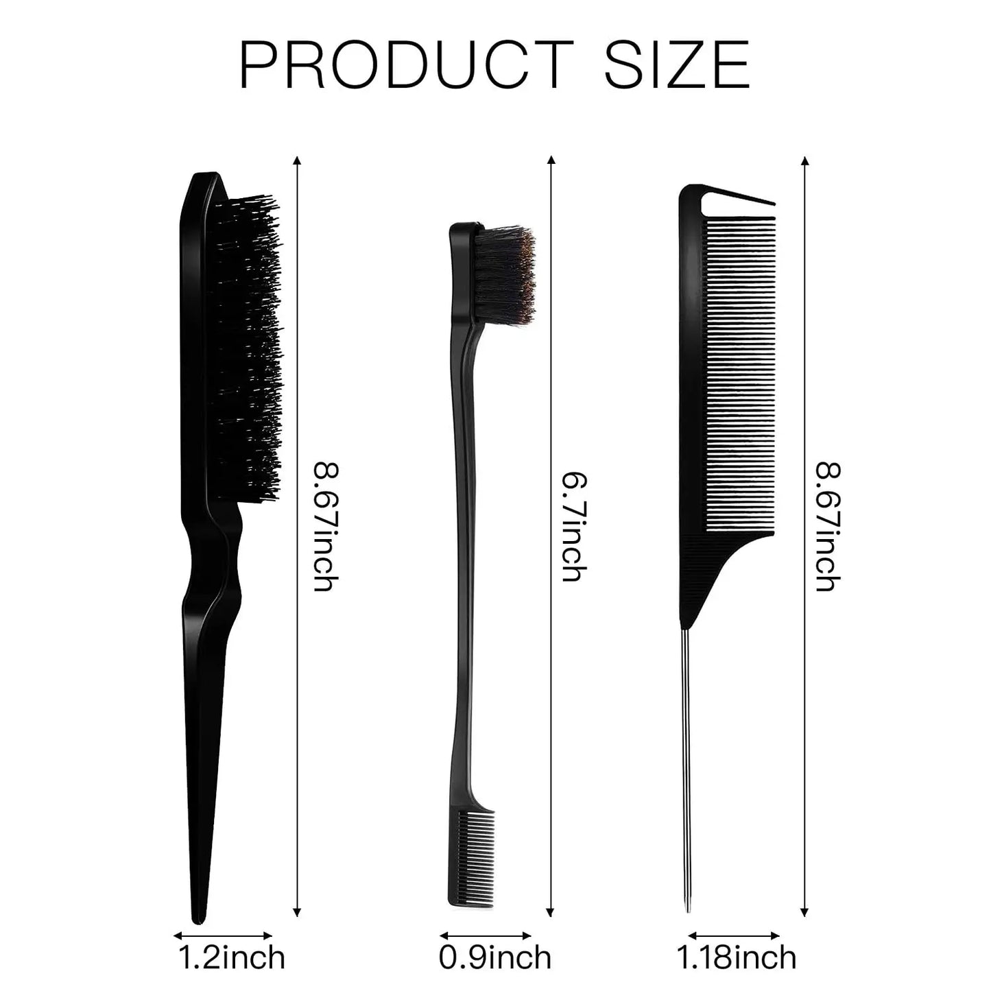 3 Pcs Styling Brush Set: Hair Brush with 3 Rows, Dual Edge Brush, and Sturdy Parting Comb for Brushing and Slicking Hair