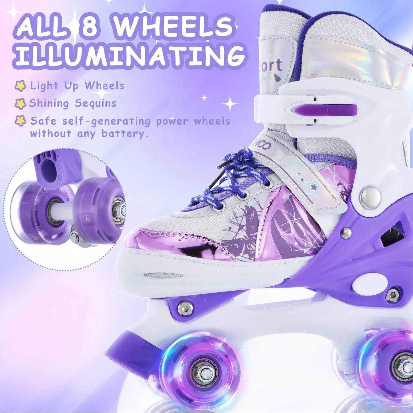 Boys Girls Kids Skates Children Roller Skates Skating Shoes PU Flashing 4 Wheels Roller Skates Sliding Adjustable Quad Sneakers - Shoppiline