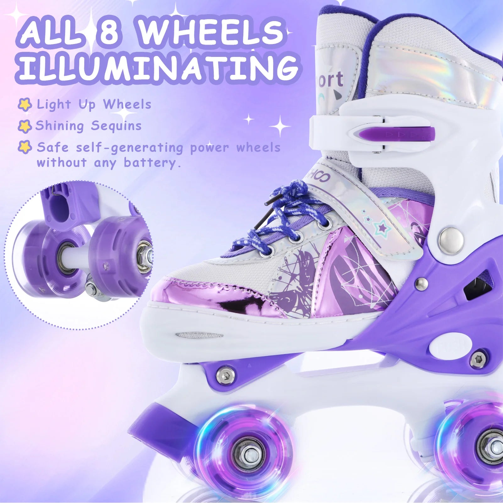Boys Girls Kids Skates Children Roller Skates Skating Shoes PU Flashing 4 Wheels Roller Skates Sliding Adjustable Quad Sneakers - Shoppiline