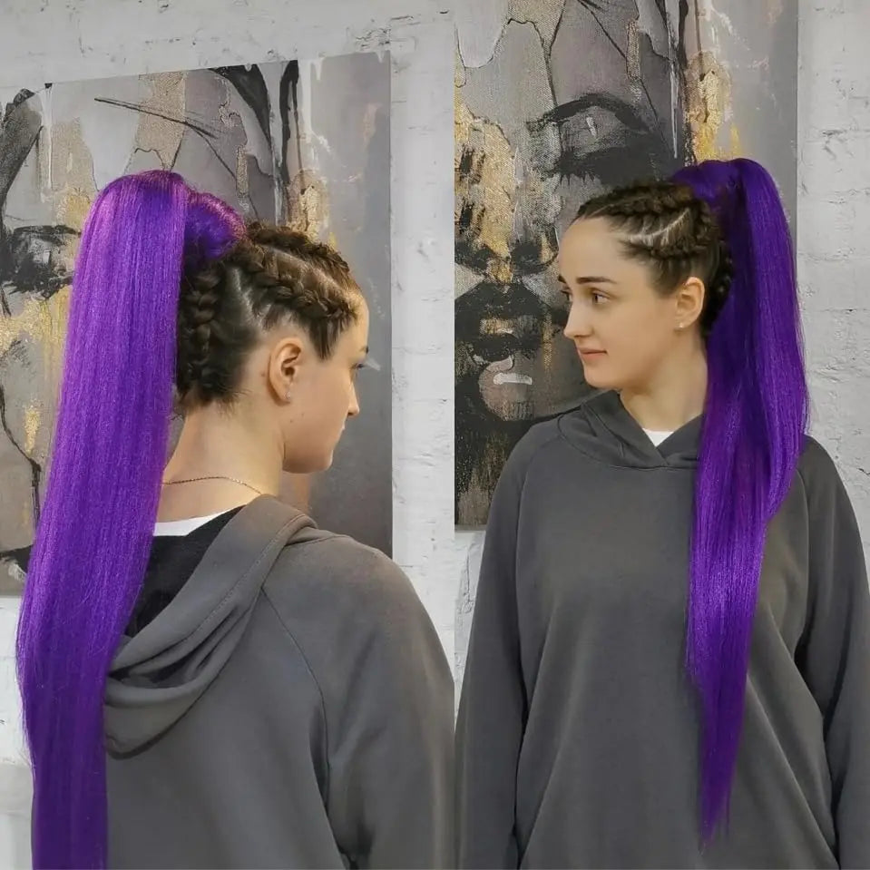 2PC Synthetic Purple Ponytail Extension with Rubber Band Long Straight DIY Braided Pony Tail Hairpiece Women Hair Accessories