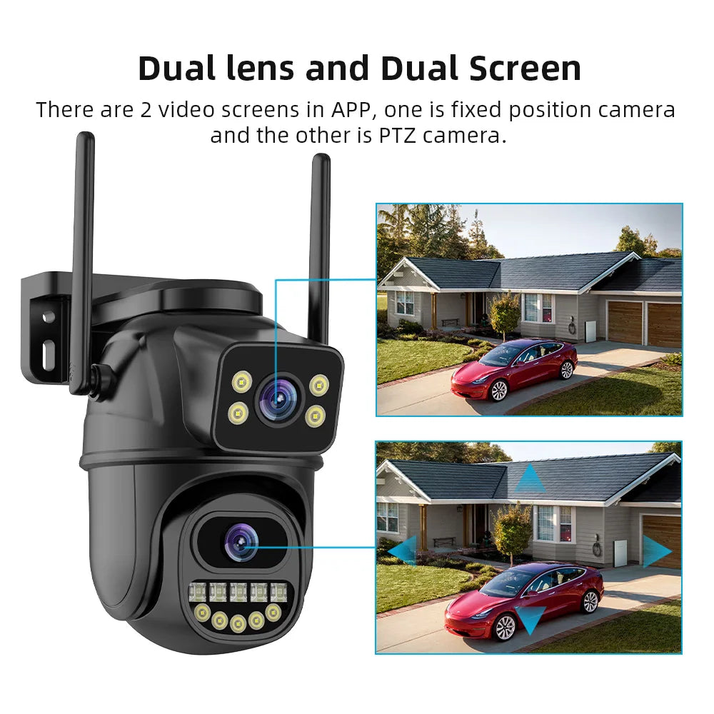 4K 8MP HD Wifi PTZ Camera Outdoor 4MP Dual Lens Dual Screen AI Auto Tracking IP Camera CCTV Audio Video Surveillance P2P iCSee - Shoppiline
