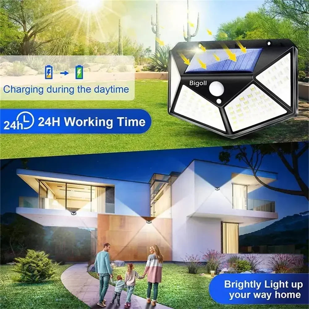 Solar Lights Outdoor Wall Lamp PIR Motion Sensor 100LED Solar Powered Sunlight Street Light for Garden Courtyard 1/2/4Pcs