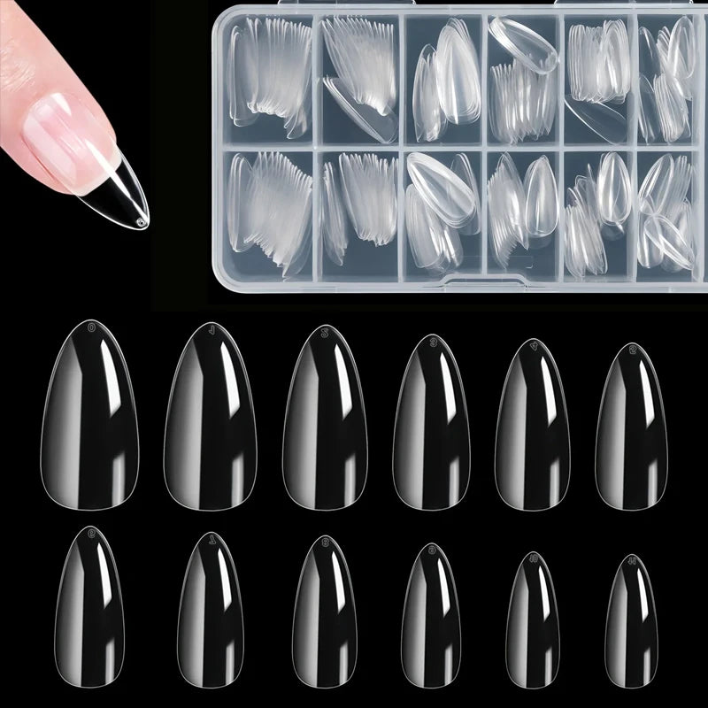 Almond False Nail Tips Clear Matt Soft Fake Nails Extension 12 Sizes for Home DIY Nail Salon Manicure
