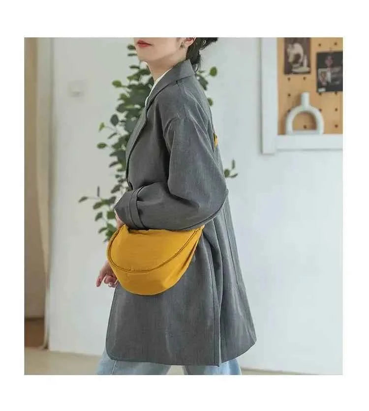 Men and Women Solid Color Chest Bag for Large Capacity Travel Crossbody Female Half Moon Bag Daily Cotton Filled Shoulder Bag