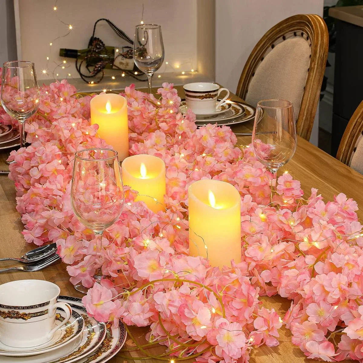 200cM 20LEDs Cherry Blossom Light Garland Artificial Flower Vines Fairy Lights for Bedroom Wedding Party Holiday Decoration