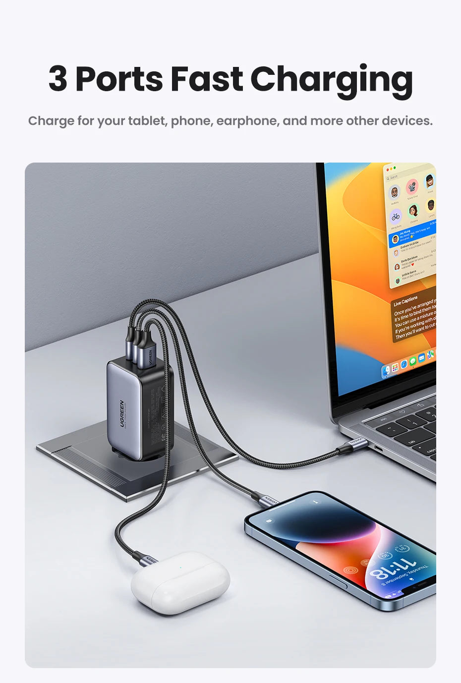 UGREEN 65W GaN Charger Quick Charge 4.0 3.0 USB C Charger for iPhone 17 16 15 Pro Max Laptop Macbook Air Tablet PD Fast Charger - Shoppiline