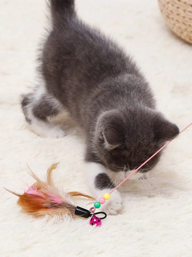 Cat Teaser Toy Interactive Bell & Feather Wand Long Suction Cup Pole for Exciting Playtime Adventures - Ultimate Cat Toy
