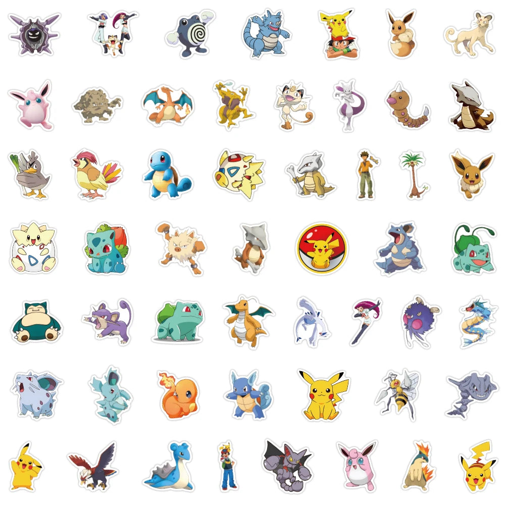 50/100/200pcs Pokemon Anime Stickers Pikachu Kawaii Sticker Laptop Suitcase Skateboard Guitar Phone Cartoon Kid Gift Toys