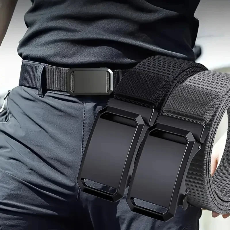 Quick Release Belt Automatic Buckle, Tactical Military Canvas Webbing for Men, Durable Outdoor Workwear Training Pants