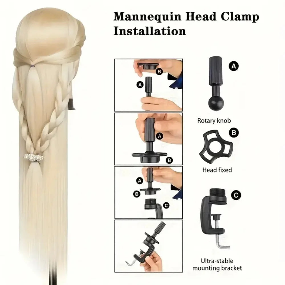 Mannequin Head with 11pcs Hair Heavy-Duty Clamp Holder Base, Braiding Tools - for Salon, Beauty School Practice Set
