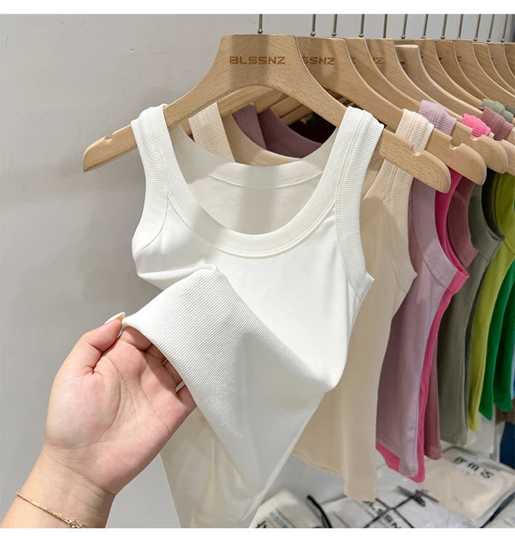zjaiss Women Solid Round Neck Ribbed Tank Top Camisole Women 2026 Summer Basic Elastic Tank Top O Neck Solid Tank Top