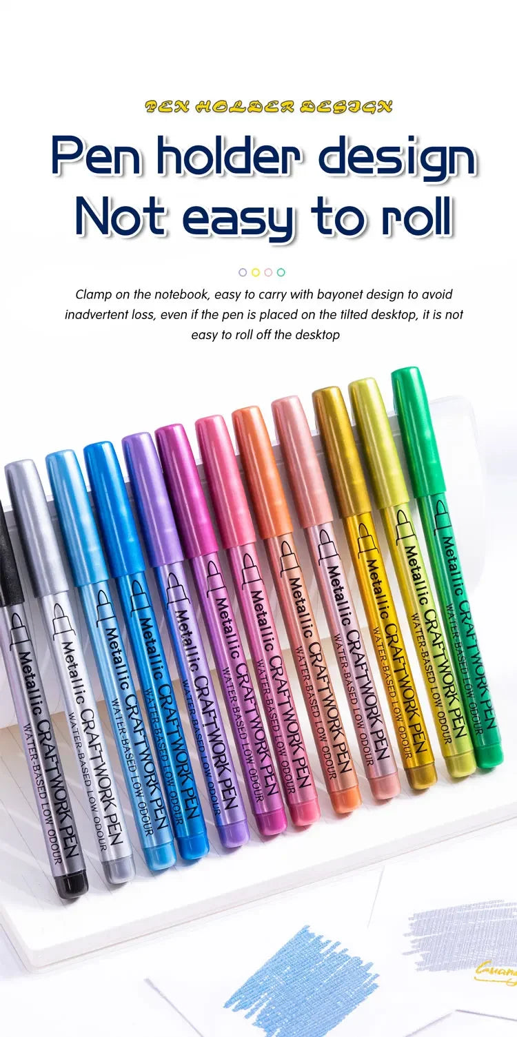 12 Colors Metallic Markers Pens Silver Gold Paint Pens for Black Paper, Glass, Rock Painting, Halloween Pumpkin Scrapbook Album
