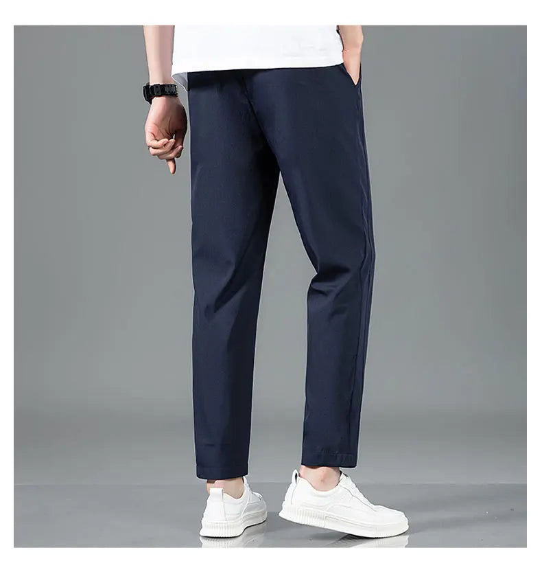 Herren Eisseide-Hose 2025 Sommer Neu Schwarz Grau Dünne Business-Freizeithose Outdoor Elastisch Atmungsaktiv Gerades Bein Jogginghose