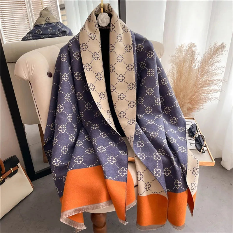 2023 Brand Warm Cashmere Poncho Shawl Scarf Luxury Print Thick Pashmina Winter Blanket Wraps Bufanda Casual Hijab Stoles Echarpe