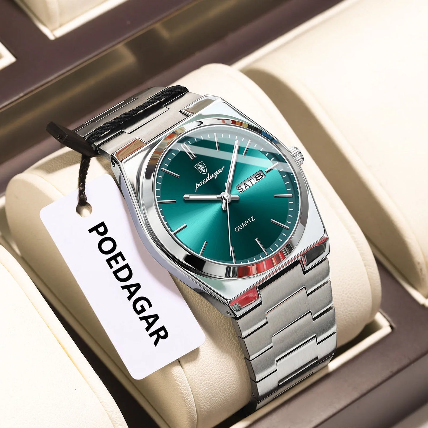 POEDAGAR Mode Klassische Herrenuhr Wasserdichte Leuchtende Datumsanzeige Wochenanzeige Luxus Herrenuhr Edelstahl Quarz Business Herrenuhren