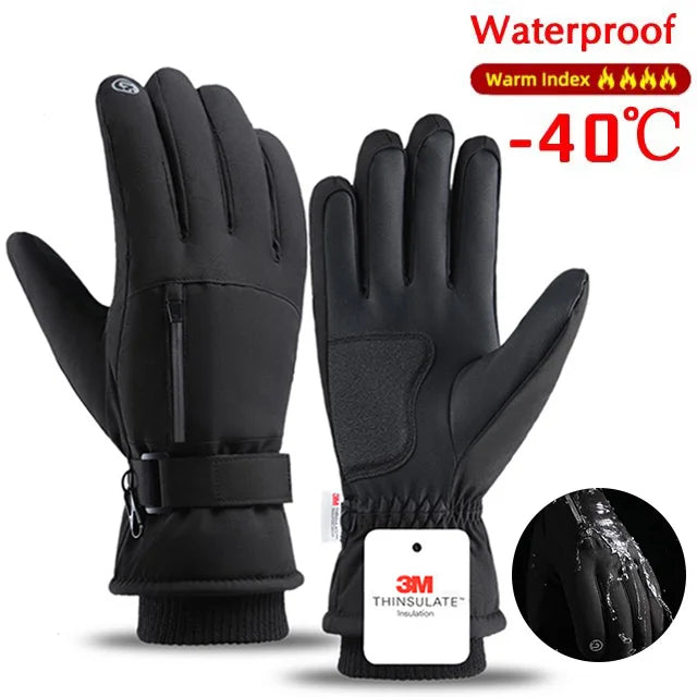 Gants de cyclisme d'hiver imperméables pour homme, sports de plein air, course à pied, moto, ski, écran tactile, polaire, antidérapants, chauds, doigts complets