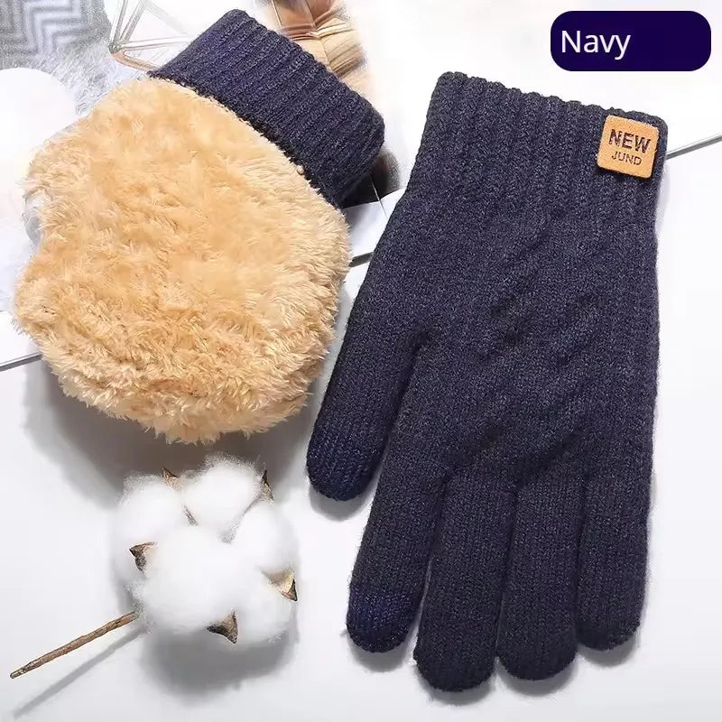 Velvet Touch Screen Gloves Fashionable Black Woven Winter Gloves Men's and Women's Warm and Hot Typing Gloves