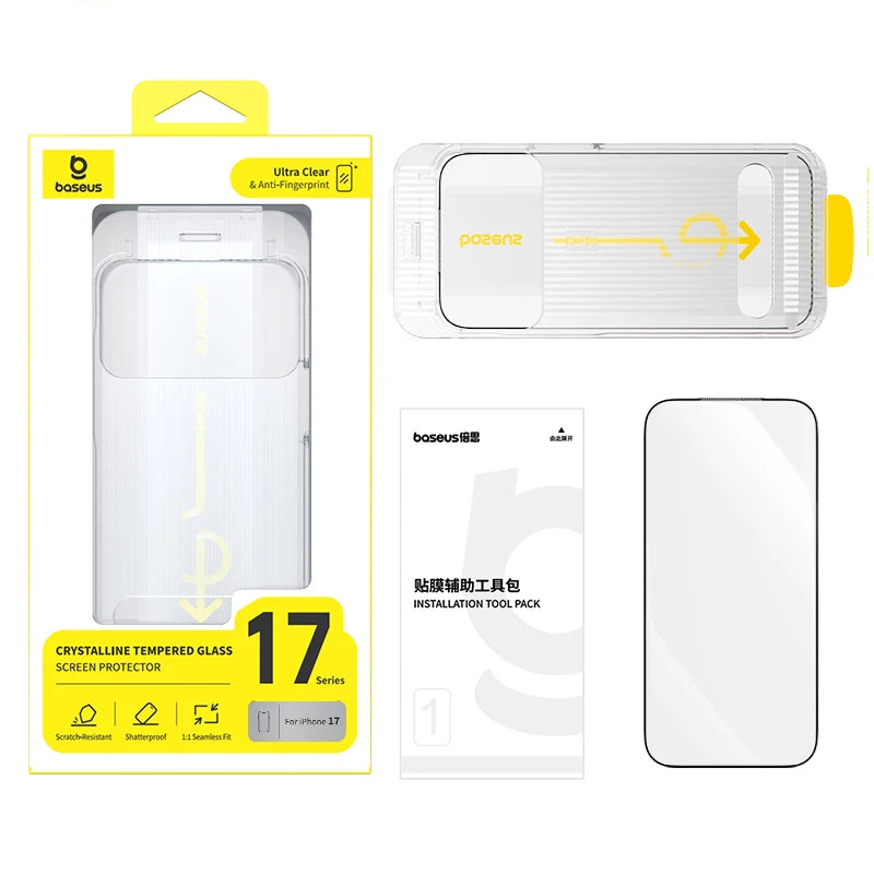 Baseus Tempered Glass for iPhone 17 16 15 14 13 12 Pro Max Screen Protector HD With Cleaning Kit Anti Peeping Dust-proof Glass - Shoppiline