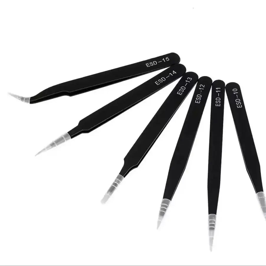 Antistatic Stainless Steel Tweezers 6 PCS Precision Maintenance Industrial Repair Curved Tool Home Work Model Making Hand Tools
