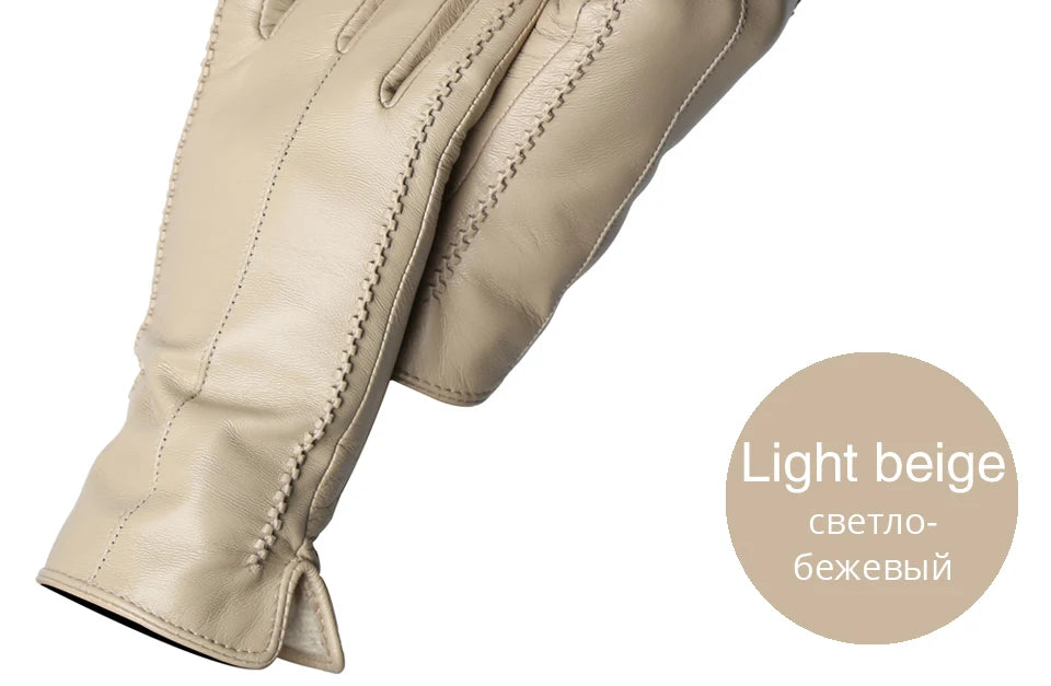Women's sheepskin gloves winter warm plus velvet short thin touch screen driving color women's leather gloves good quality -2226