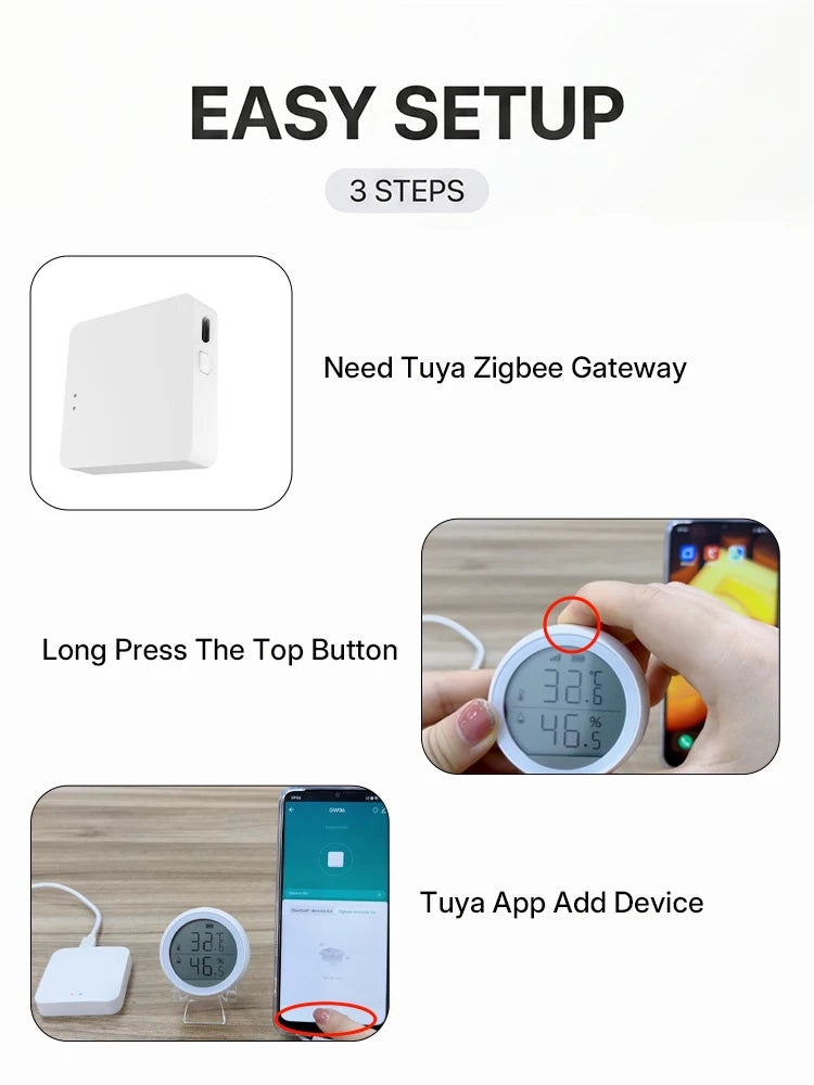 Wireless Temperature Humidity Sensor Indoor Compatible with Tuya Smart Life App ZigBee Alexa/Google Home for Baby Room Cellar