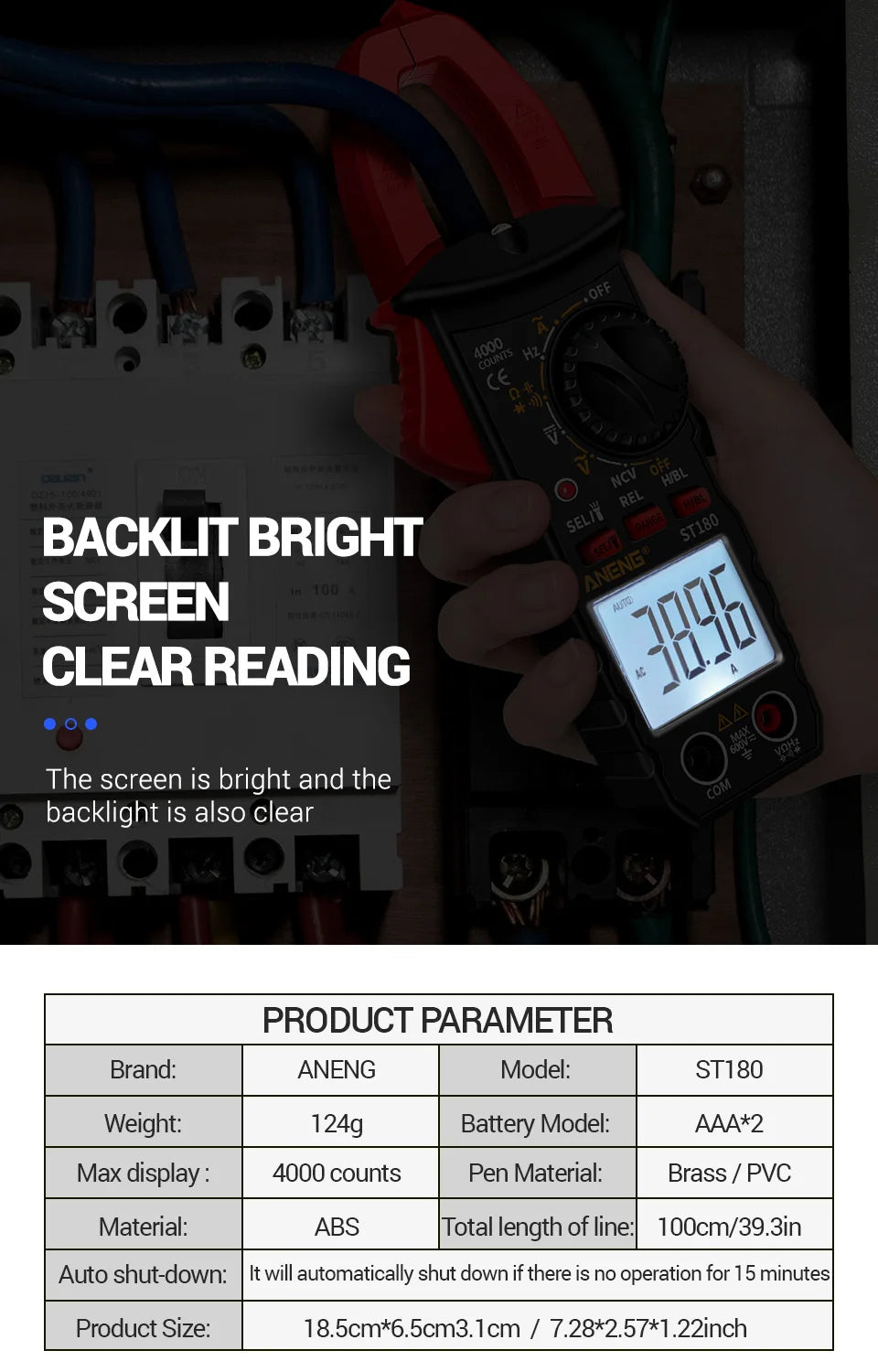 ANENG ST180 AC Current Clamp Meter  Digital 4000 Counts Multimeter Ammeter Voltage Tester Car Amp Hz Capacitance NCV Ohm Tool - Shoppiline