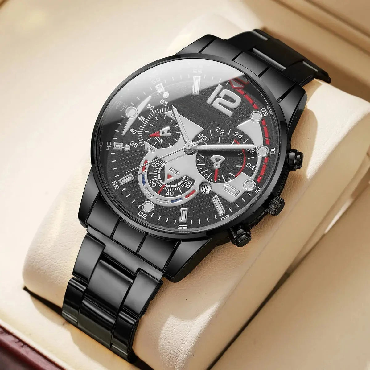 Fashion Decorative Three-eyes Dial Men Business Watches Luxury Quartz Wristwatches with Calendar Clock Reloj Hombre（Without Box）