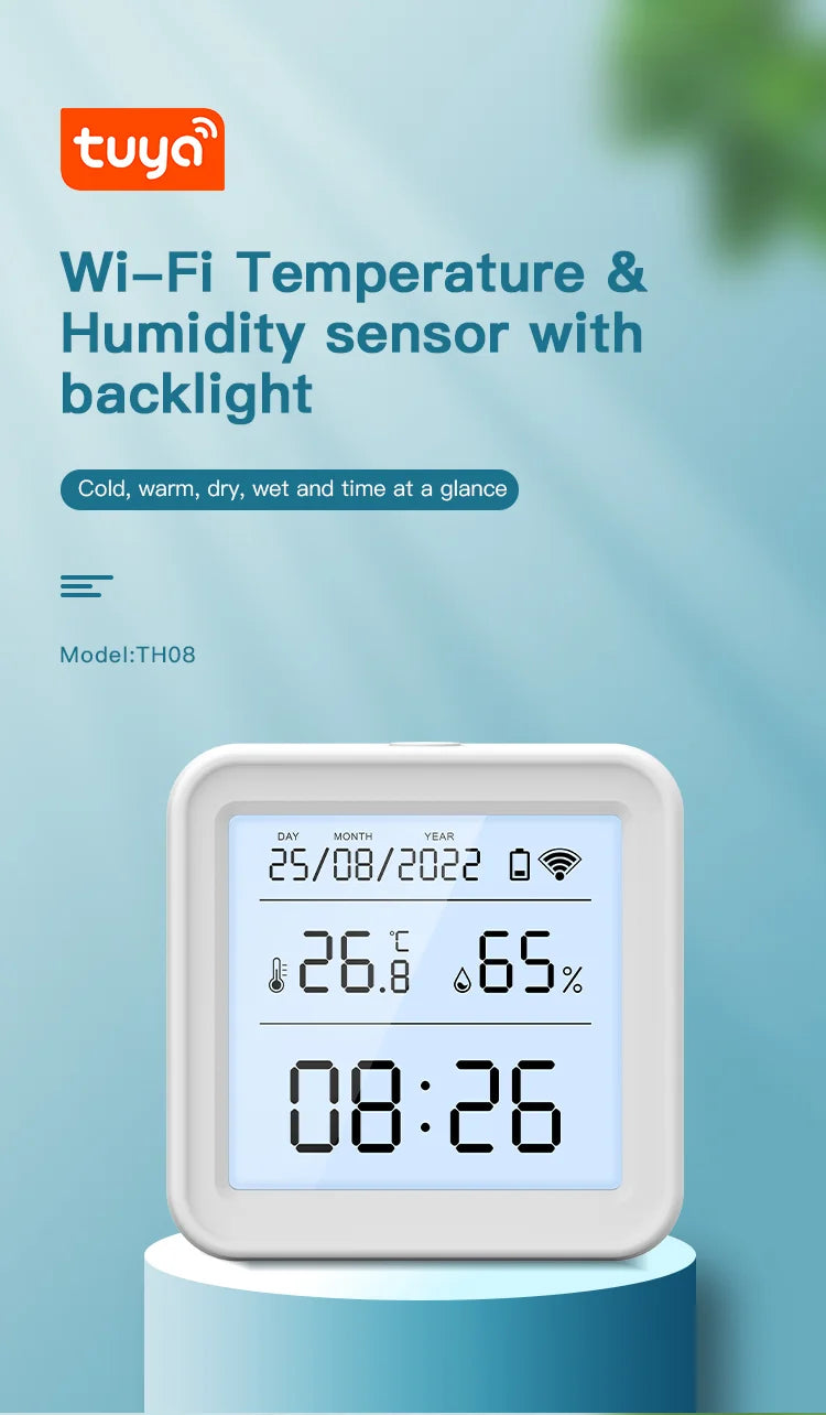 Tuya Temperature and Humidity Sensor WiFi with Backlight Supported Hygrometer Thermometer Work With Yandex Alexa