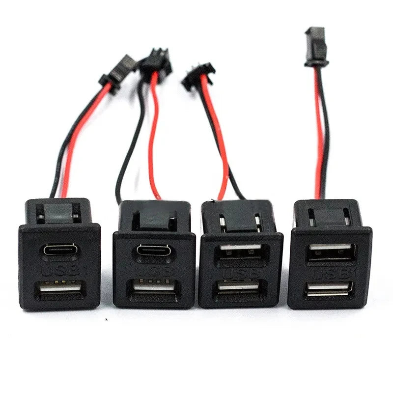 1 Pcs Noir Double Couche USB Femelle Type-C Douille et USB Femelle Lampe Prise de Charge Prise de Courant avec Connecteur de Câble
