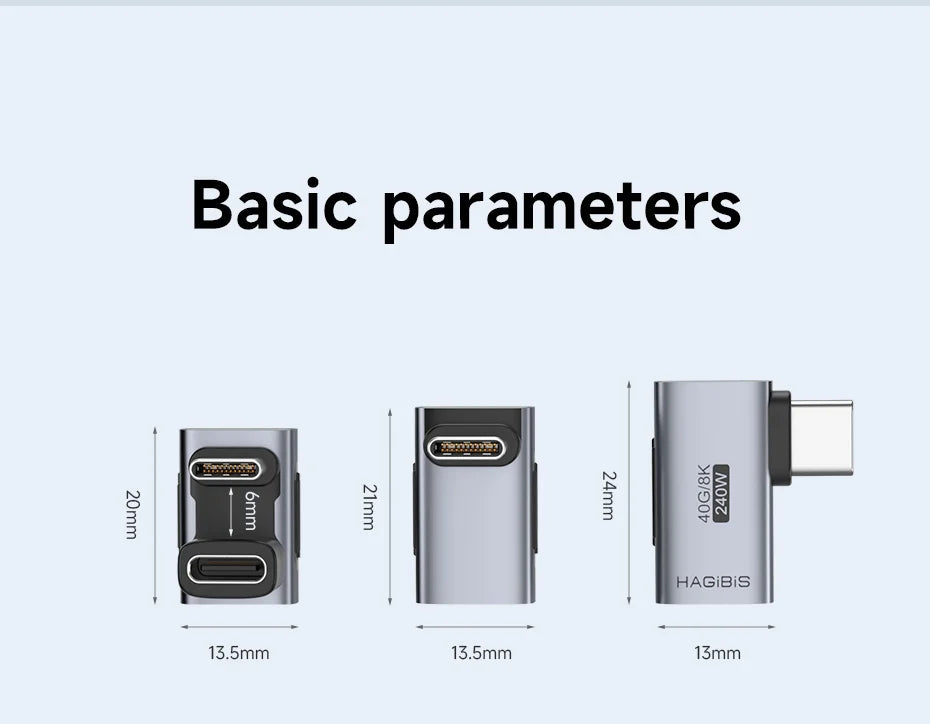 Hagibis 240W USB C to C Adapter 40Gbps 8K 60Hz 90 Degree Converter USB4 Adapter for Thunderbolt 4/3 MacBook iPhone 17 Pro Tablet