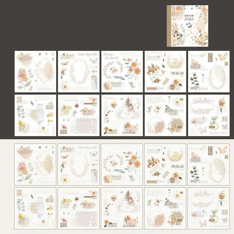 4Style 20pcs/book INS Floral Sticker Book Four Seasons Theme Cutting Scrapbook Dual-material Handbook DIY Decorative Stickers