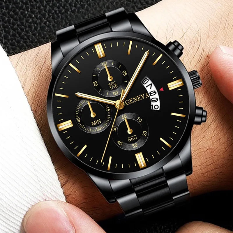 2 Stück Herren Business Uhren Mode Stahlband Quarzuhr Männliche Kalenderuhr Armband Relogio Masculino (Ohne Box)