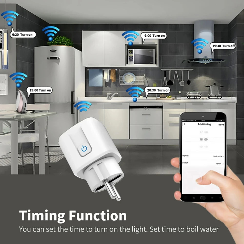 Tuya WIFI Smart Socket EU 16A/20A Wifi/Zigbee3.0 Smart Plug With Power Monitoring Smart HomeVoice Control Support  Alexa