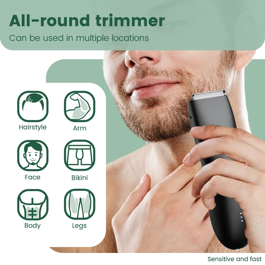 Men's Electric Groin & Body Shaver - Waterproof Dual Head Trimmer Kit w/ LED Light & Foil Blades - Shoppiline