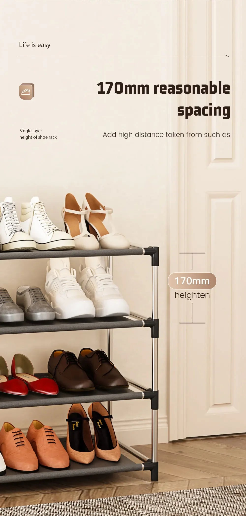 Stylisches Schuhregal Metall Einfaches Schuhregal Schuh-Organizer Ständer Halter Platzsparendes schwarzes Schuhregal für Wohnzimmer