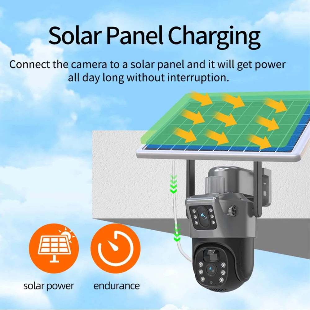 8MP 4K WiFi Solar Camera Outdoor Wireless CCTV Surveillance Camera With Solar Panel Dual Lens PTZ IP Cam Security Protection - Shoppiline