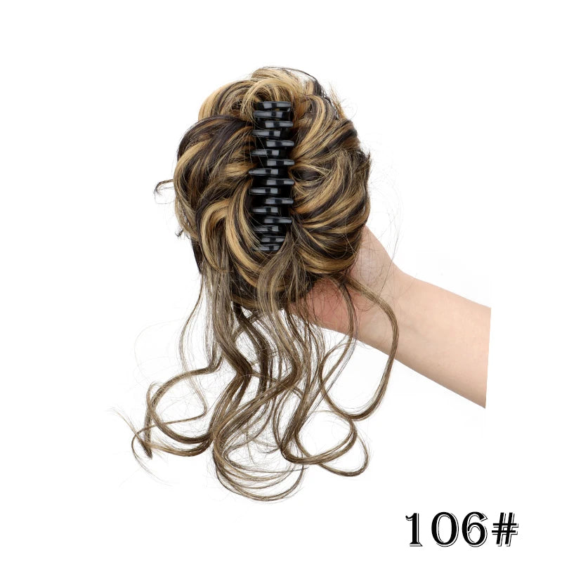 Synthetic Short Wavy Curly Messy Elegant Bun Hair Piece Claw Clip Tousled Updo Hair Buns Hairpiece Extensions for Women